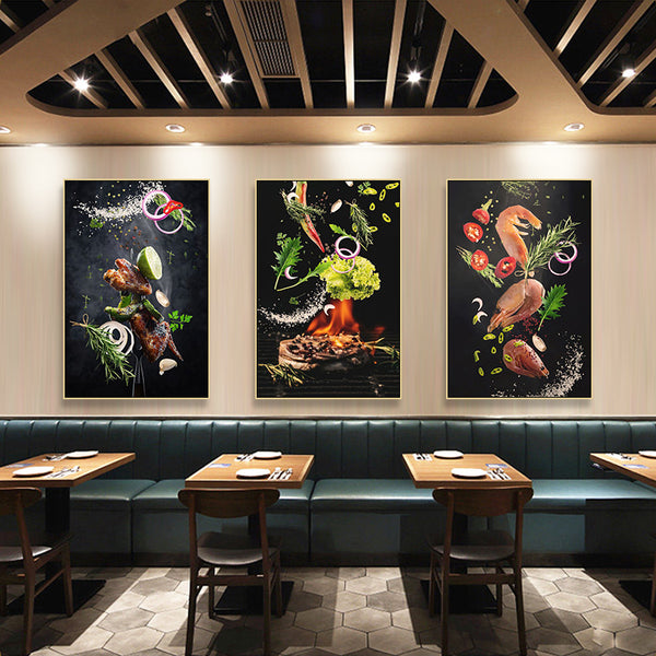 Western restaurant decorative painting fried chicken shop barbecue shop hanging painting barbecue shop pizza shop pasta steak food mural