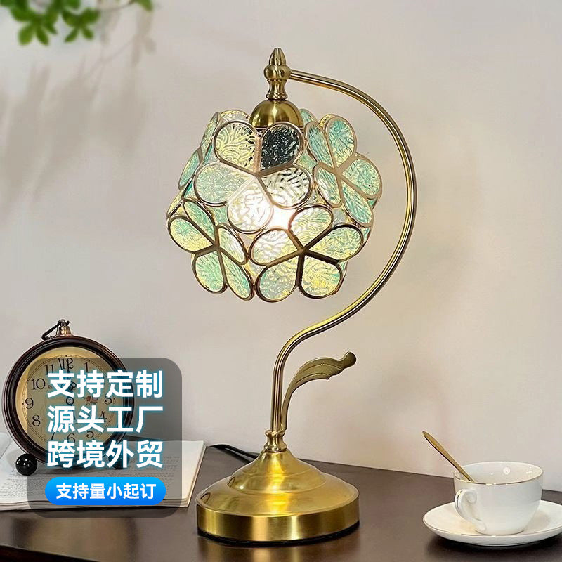 Full spectrum petal table lamp - vintage, retro, and luxe aesthetic - chinese republic era style bedroom bedside petal eye-care glass table lamp