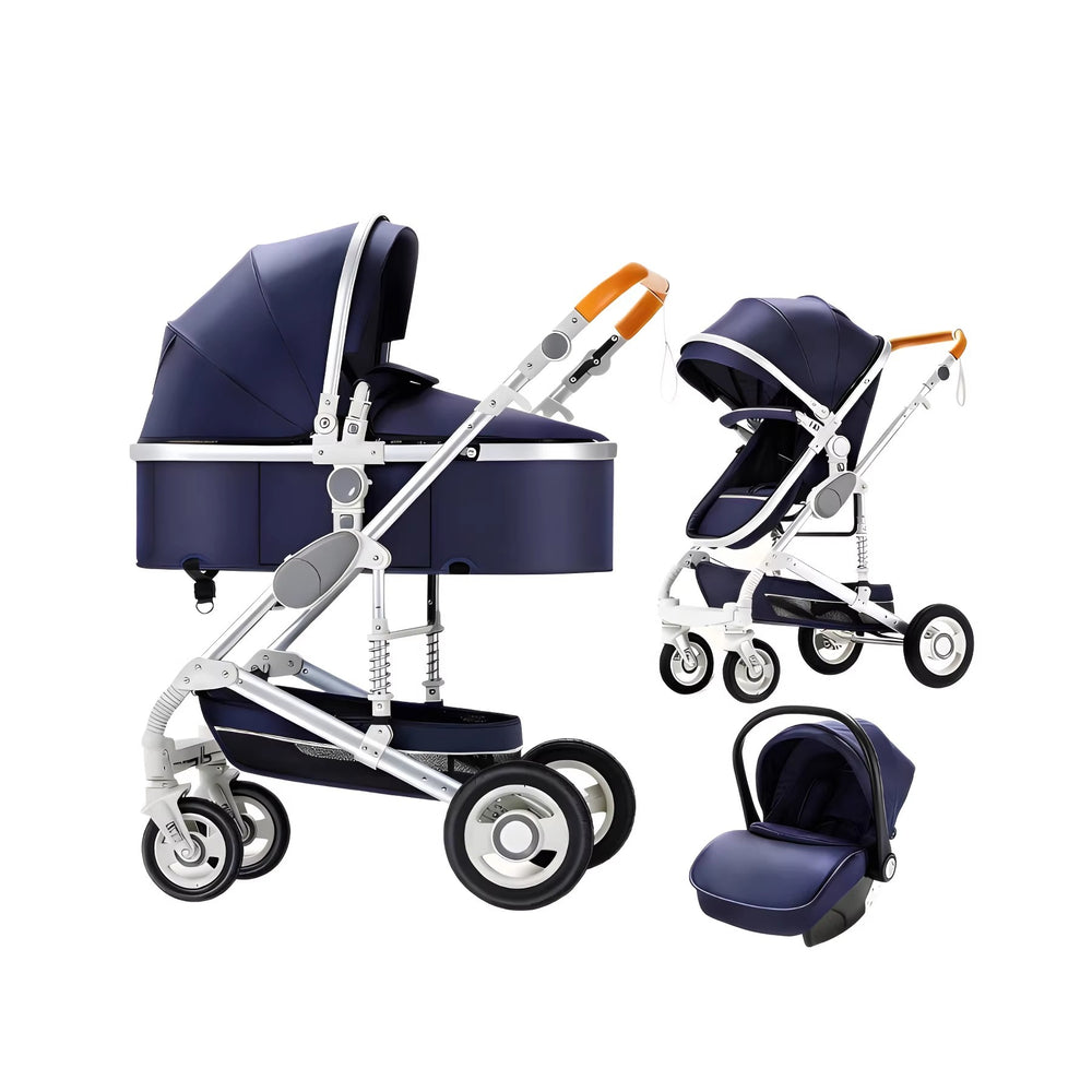 Baby stroller, 2-way high view, convertible (sitting/reclining), lightweight, foldable, shock-absorbing, newborn infant toddler pushchair