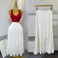 K-stylehigh waist elastic waist pure colorpleated skirt a-line skirt slimming lookeasiest for matchwork clothing skirt