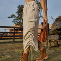 American cross-border foreign trade unique  new arrival drawstring elastic waist workwear skirt casual mid-length skirt trendy women