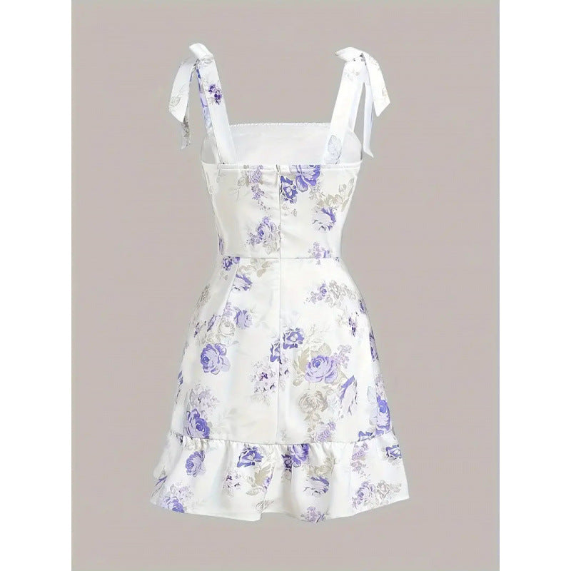 european and american women's clothing french waist halterdress long skirt summer flowers