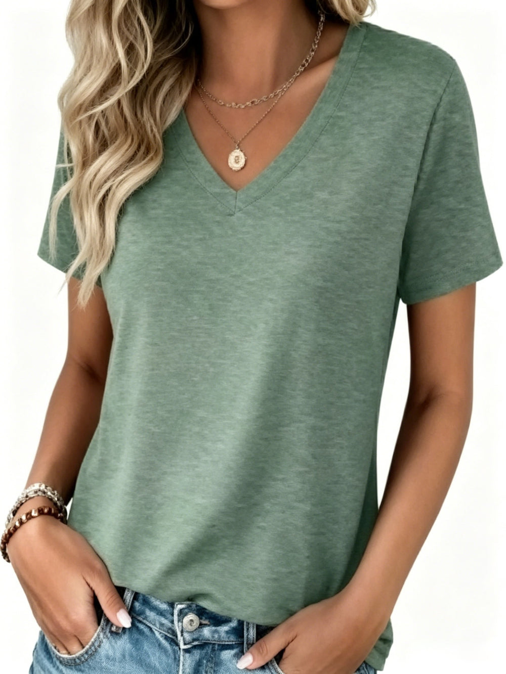 Amazon  summer cross-border fashion new v-neck spring/summer t-shirt tops for european and american women