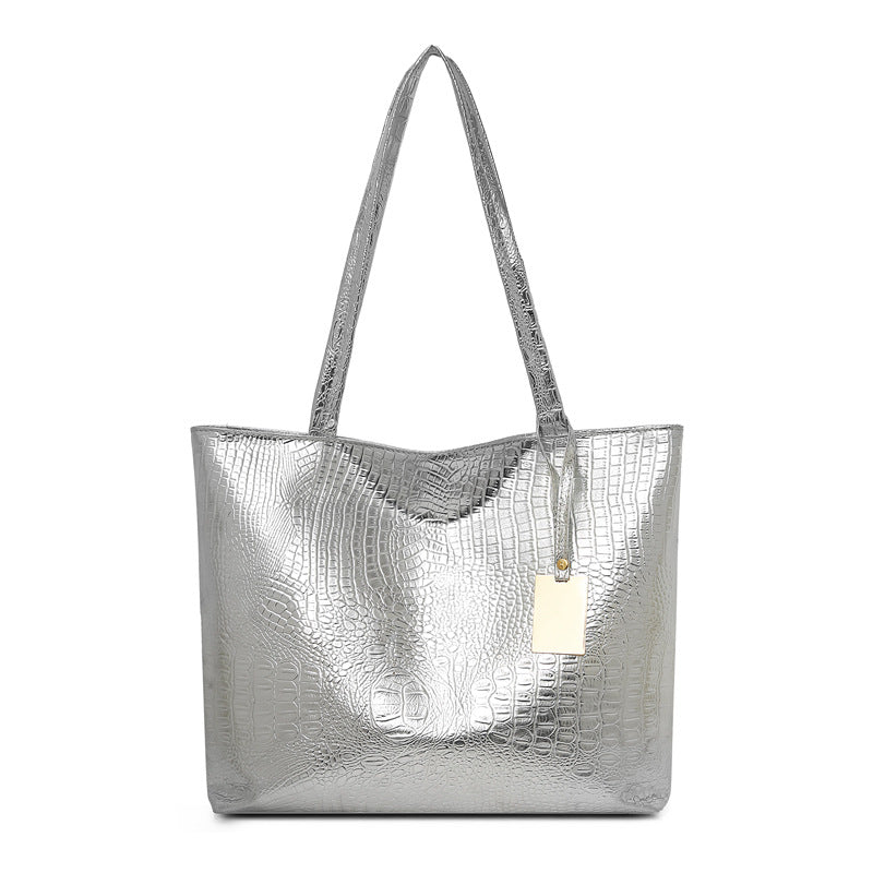 New crocodile-embossed tote bag - large capacity shoulder bag, european and american fashion, versatile minimalist handbag, pu leather commuter bag for women