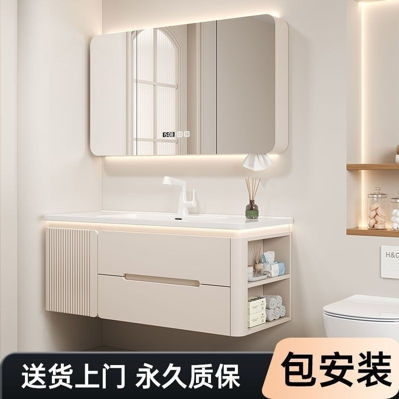 Side storage sink Wash top Oak paint Bathroom cabinet Ceramic integrated basin set Washbasin cabinet combination