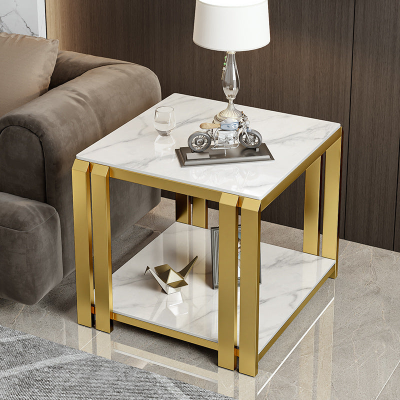 Scandinavian modern accessible luxury style sofa side table casual living room double layer side table italian slate corner table square small coffee table
