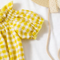 hot selling girl's one-piece collar plaid high elastic cuff washed hole denim shortgirlsuit