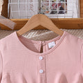 hot-selling girls' clothing,  spring/summer new arrivals: elegant and chic solid color, minimalist short-sleeved, cinched-waist, flared dress
