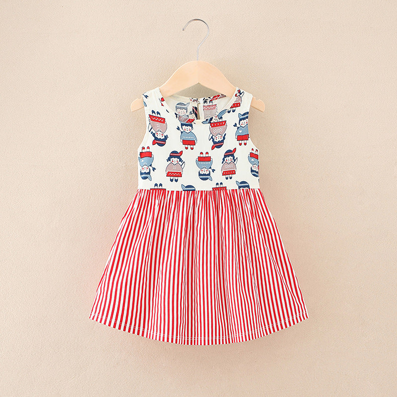 all-cotton a-line dress for girls, spring/summer sleeveless cartoon print princess dress for toddlers and young children