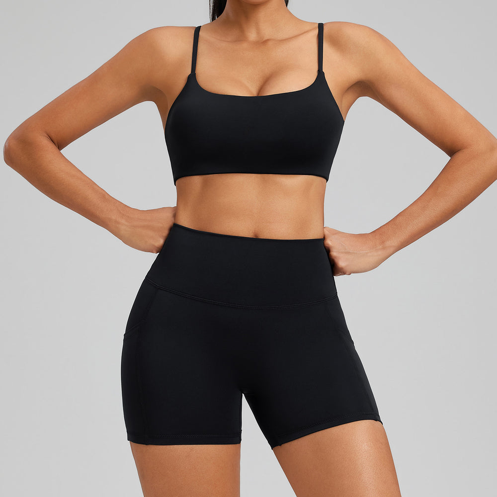 spring/summer new yoga outfit set - outdoor running pocket fitness set - butt-lifting compression sportswear set for women