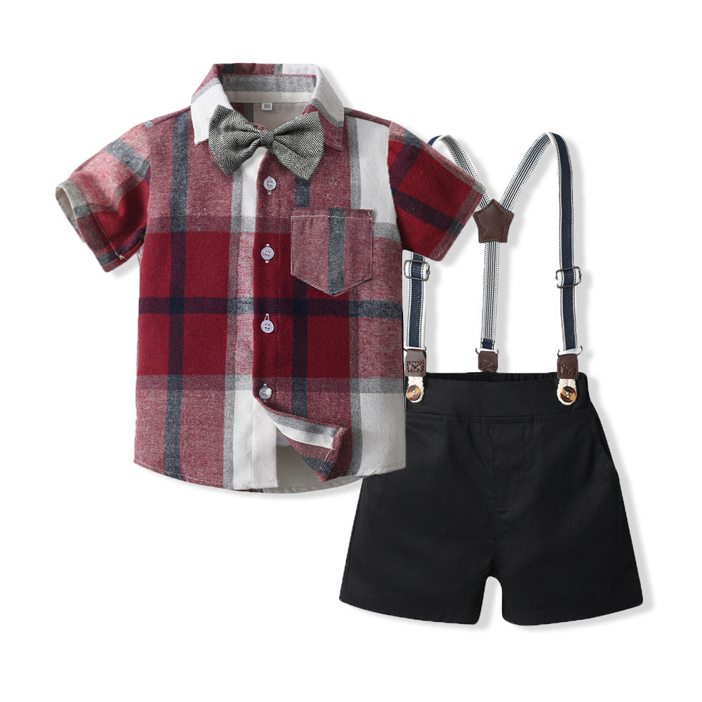 New arrival: summer plaid casual outfit set for boys and girls - wholesale in-stock baby sets (matching sibling outfits available)
