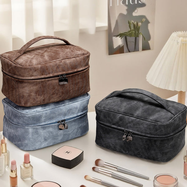 New double-layer denim pattern cosmetic bag travel portable storage bag simple and practical toilet bag cosmetic bag large capacity
