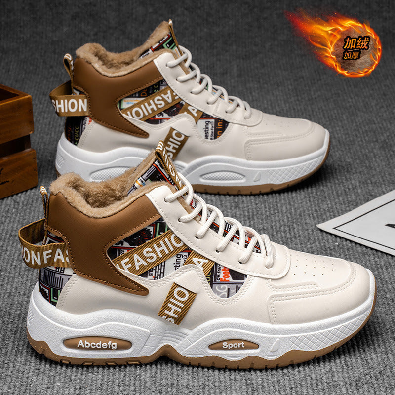 2025 winter men's fleece-lined high-top sneakers: trendy, versatile, chunky sole casual dad shoes for men