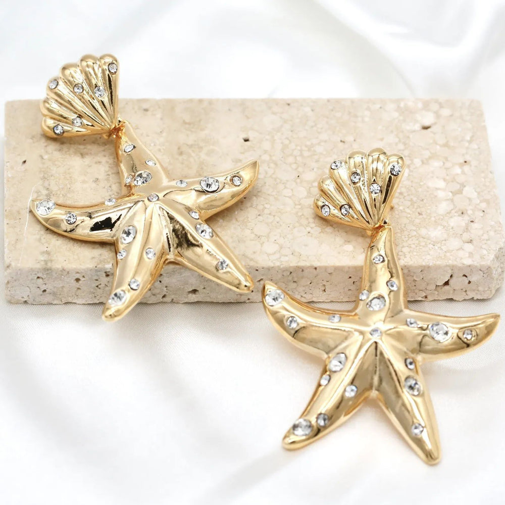 Starfish earrings wholesale european and american cross-border earrings for women exaggerated diamond-encrusted niche ocean beach vacation style autumn and winter earrings