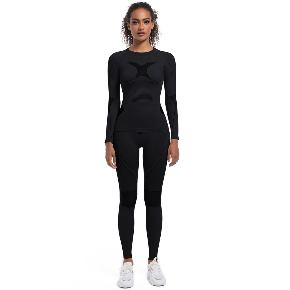 Customized seamless high-stretch long sleeve ski suit shapewear set for women - ideal for sports, running, cycling, and yoga
