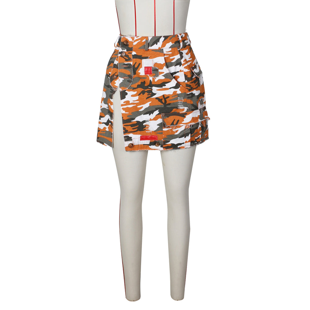 "vip exclusive" cross-border e-commerce source factory: european and american style camouflage slit patchwork mini skirt