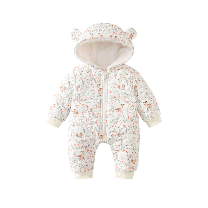 new arrival cotton clothing winter baby jumpsuit hooded cartoon thickeneded romper christmas deer baby khaki ins
