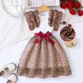 Girls' dress for toddlers and young children, ruffle sleeve ribbed knit cutout patchwork dress