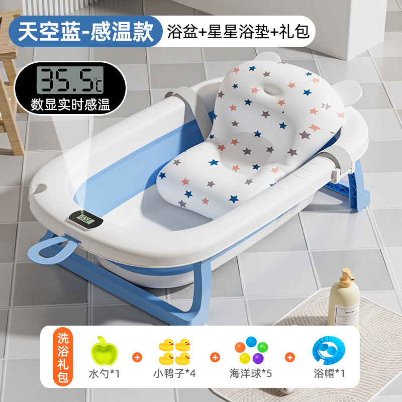 Large collapsible baby bathtub - portable baby bathtub for home use - infant and toddler bath seat - plastic newborn and children's bath supplies