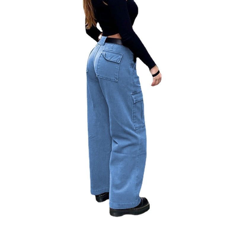 Wish cross-border trade  new versatile multi-pocket cargo pants loose casual denim trousers  women's