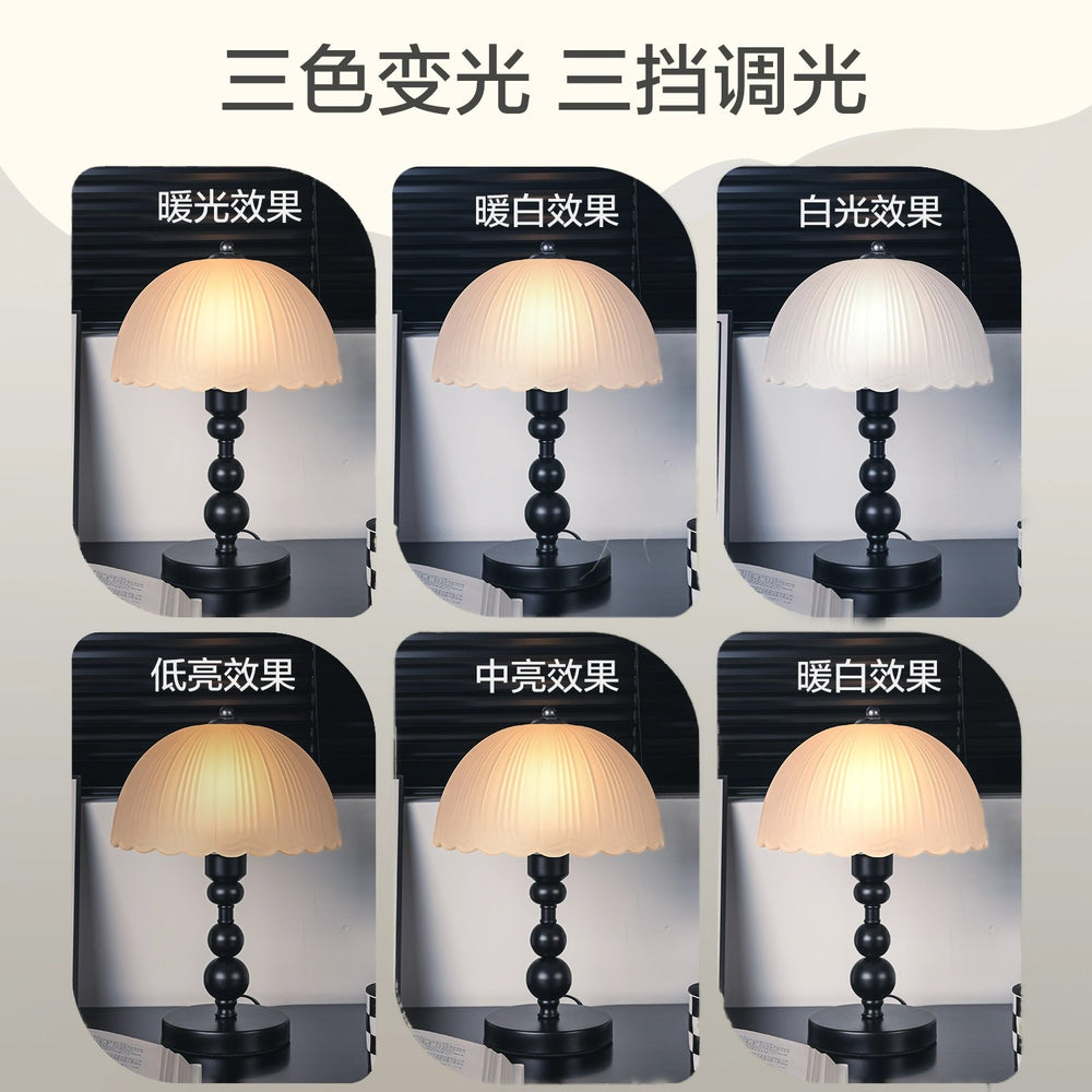 Wabi-sabi style glass table lamp, european and american retro bedroom study bedside lamp, decorative solid wood light luxury night light, ambient light