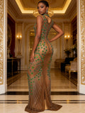 sexy backless luxury rhinestone dress - european & american style, sparkling nightclub performance costume, party evening gown