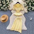 French work clothing style pink knittingtwo-piece set female summercasualv neck waist rufflesfashionelegantsuit