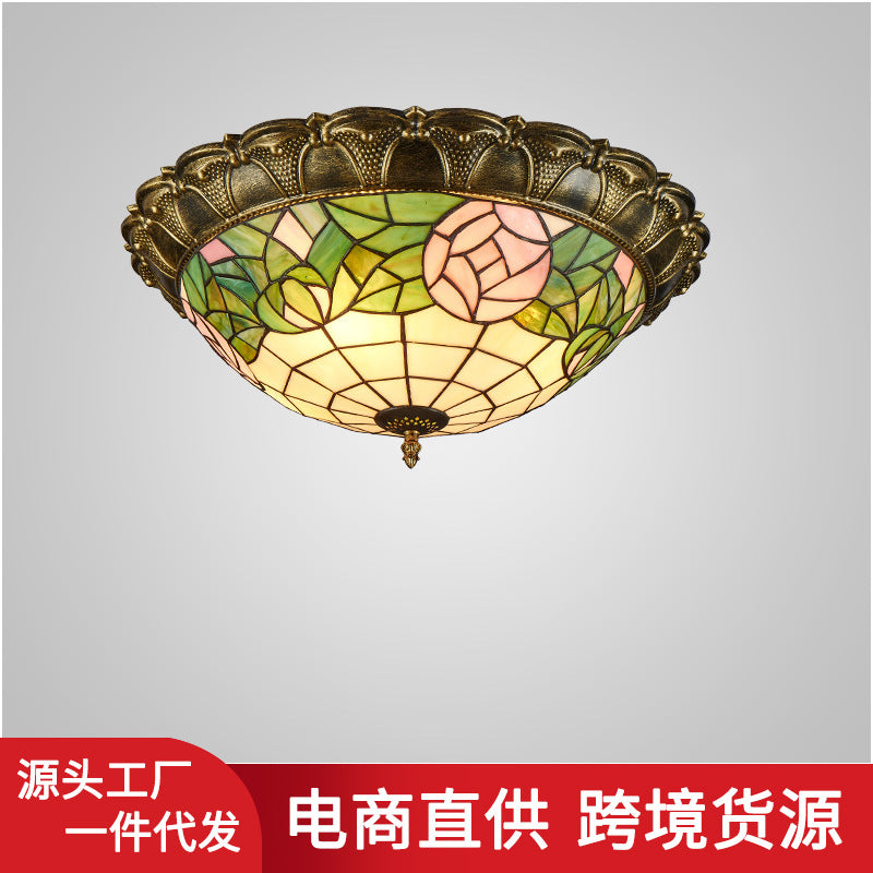 Tiffany stained glass ceiling light living room bedroom light European retro entrance corridor corridor personalized decorative light