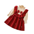 Girls' knitted dress - new year's style red dress - princess dress - baby girl's first birthday christmas dress