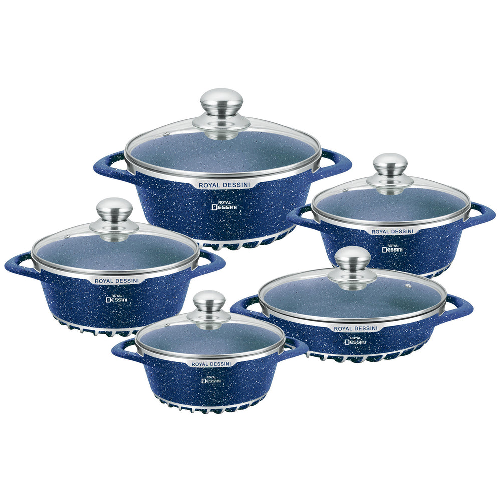 Personalized royal dessini10pcs pointed ear medical stone non-stick aluminum pot soup pot frying pan for home kitchen appliances