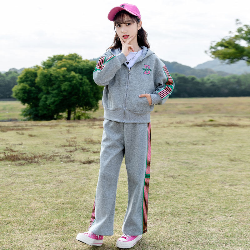 new spring/autumn casual outfit for girls - stylish two-piece set for students, autumn collection kids' outerwear