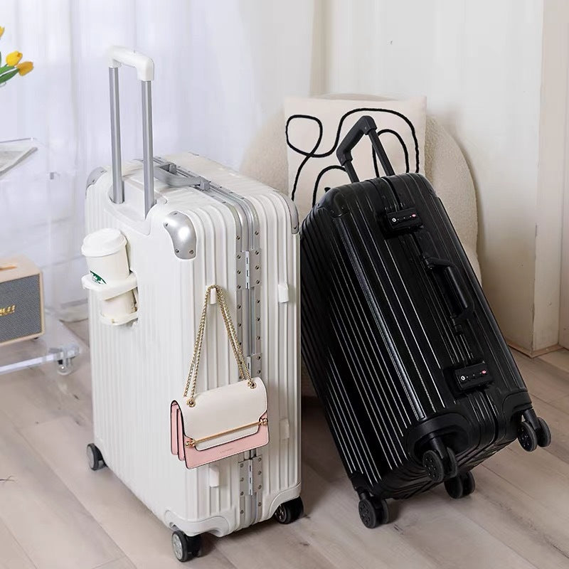 Cup holder aluminum frame suitcase women's scratch-resistant wear-resistant trolley case men's universal wheel password case fashion travel box trend