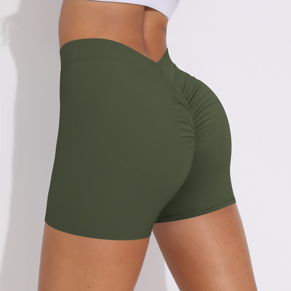 Fashion nude stretch brushed yoga pants back v waist hip lifting belly tight shorts running sports fitness shorts