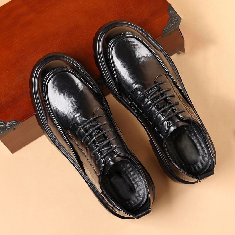Leather shoes men's shoes round toe 2026thick solenew arrival british height increasing mencasual business formal wear wedding groom