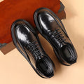 Leather shoes men's shoes round toe 2026thick solenew arrival british height increasing mencasual business formal wear wedding groom