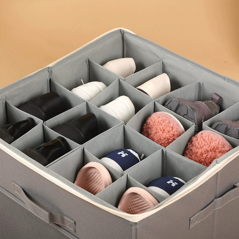 Fabric grid storage box zipper with lid adjustable septum dust storage box layered with lid shoe storage box