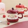 Piggy apple mug ceramic cup underglaze ribbon lid home design cup office coffee cup wholesale