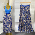 export  spring/summer new arrival: printed pleated a-line midi skirt with elastic waist and full sweep