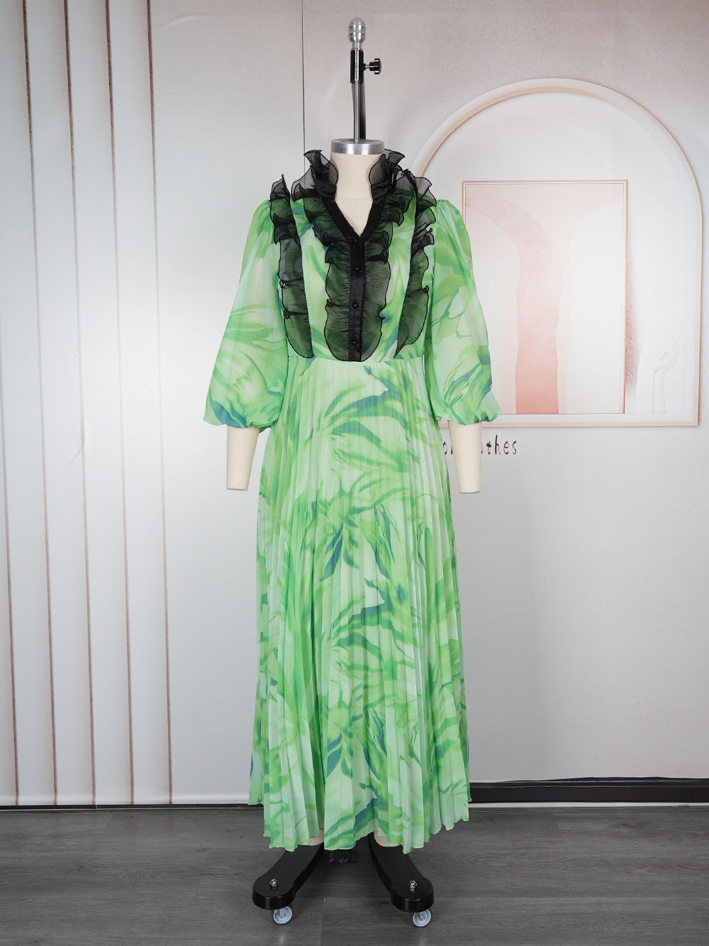 Amazon cross-border fashion: elegant long pleated skirts, plus-size african women's clothing, printed chiffon dresses