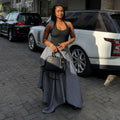 European and american cross-border women's clothing:  summer new arrival - elegant high-waisted slimming striped asymmetrical long a-line midi skirt