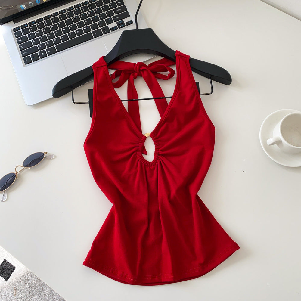 Sexyv neckhalterbackless camisole women's summerk-style silmslimming lookcut outoutwear hot girl style tops
