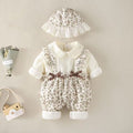 Baby girl's one-piece cotton-padded jumpsuit, warm winter romper, baby's outdoor clothing, fleece-lined quilted romper