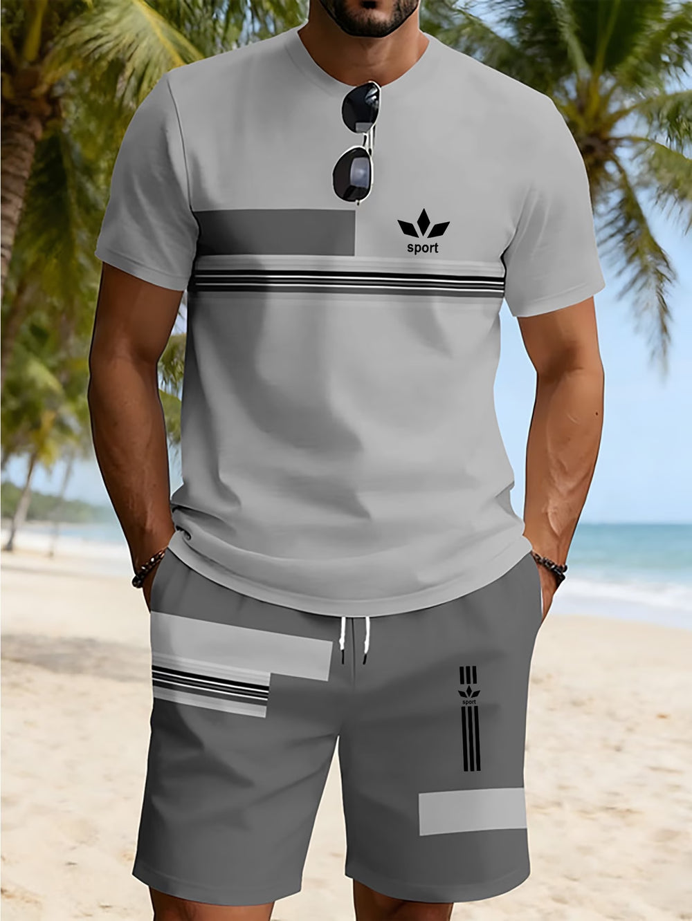 men's short-sleeve and shorts set, casual sportswear set, 3d printed cross-border hot seller, dropshipping available