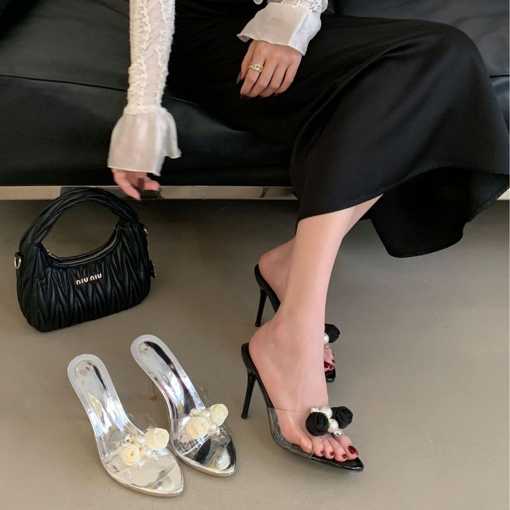 Fairy-style stiletto sandals, perfect for wearing out in the summer. new arrival, pairs well with skirts, exudes french elegance, transparent design, plus sizes available, high-heeled sandals. sizes 35-42