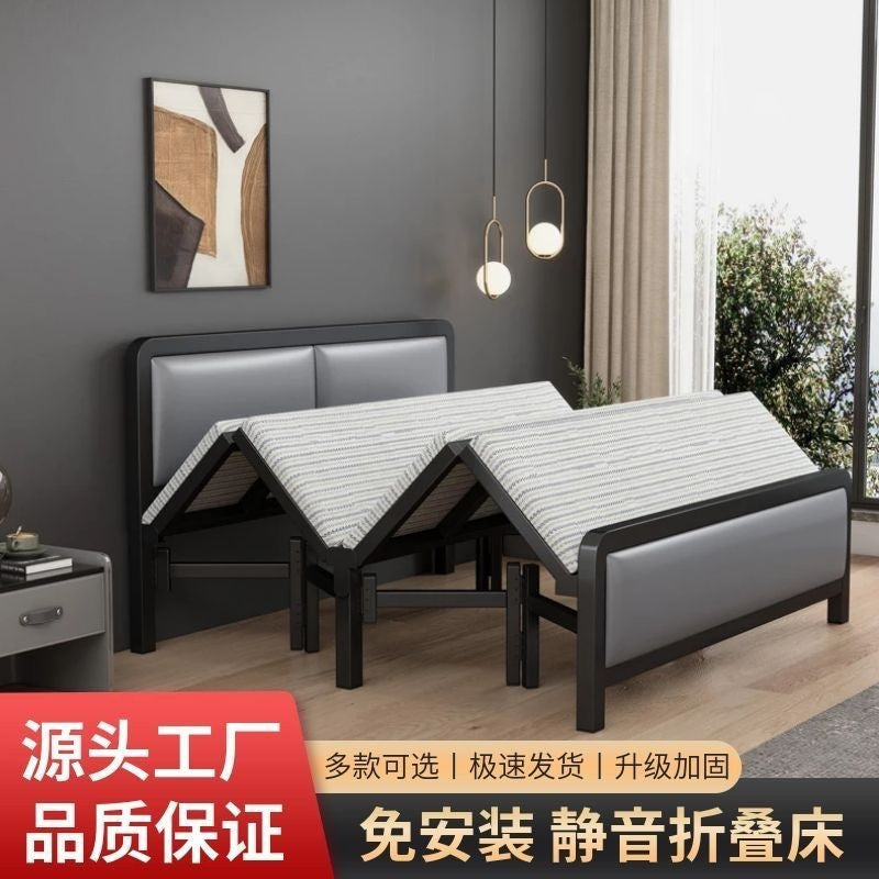 For homefoldable bed iron frame single lunch break rental house portable double bed iron frame simple hard bed economical