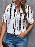 Amazon fashion cross-border women's clothing 2024 summer new print v-neck elegant fashion off-shoulder sleeve women's top