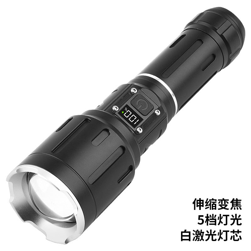 Cross-border new white laser flashlight digital display telescopic zoom TYPE-C charging can output strong light flashlight