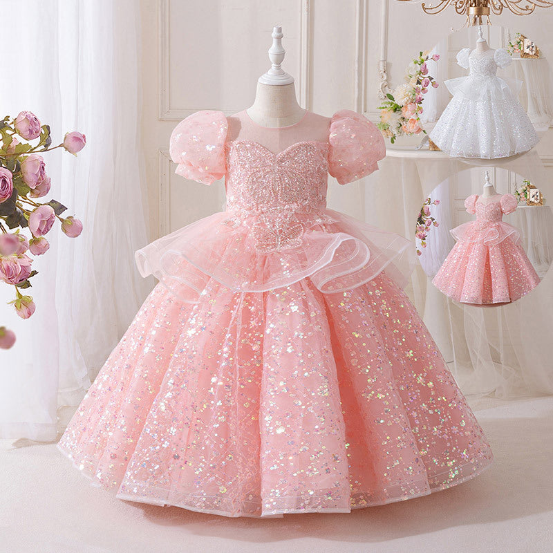 High-end children's first birthday dress, little girl's birthday princess gown, hostess piano performance outfit, children's day performance, runway show