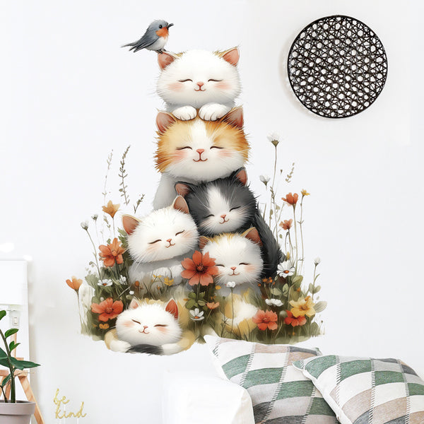 Xian 46015--Daisy Cat Children's Room Decorative Stickers Plant Flowers Bathroom Background Wall Removable Wall