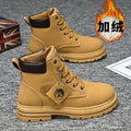 Men's martin boots: vintage british style, rugged yellow boots, fashionable and versatile, fleece-lined for warmth, thick winter boots, height-increasing work boots